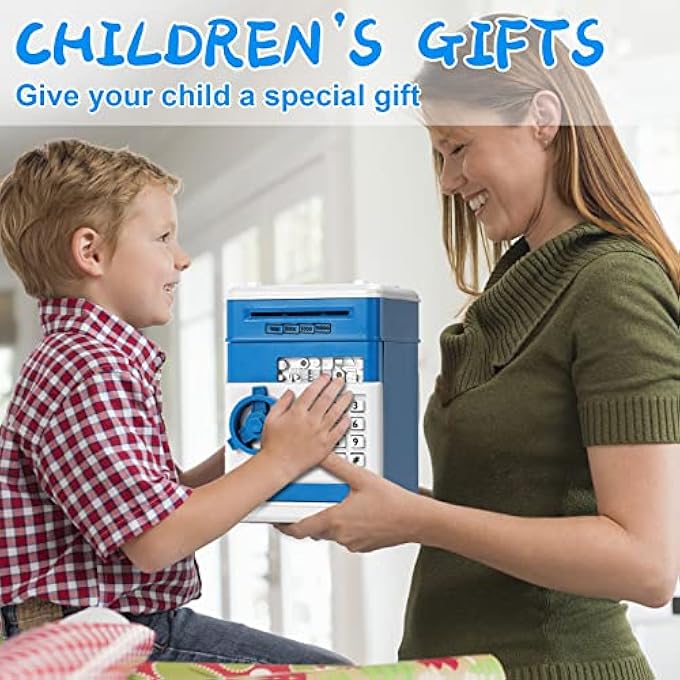 rayihni ELECTRONIC PIGGY BANK, PIGGY BANK BOYS GIRLS, ELECTRONIC BANK KIDS, MONEY SAFE KIDS, ELECTRONIC ATM PIGGY BANK CHILD, MINI PIGGY BANK ATM, PIGGY BANK SAFE KIDS, REAL SAVING BANK COIN BOX  BLUE - Image 4